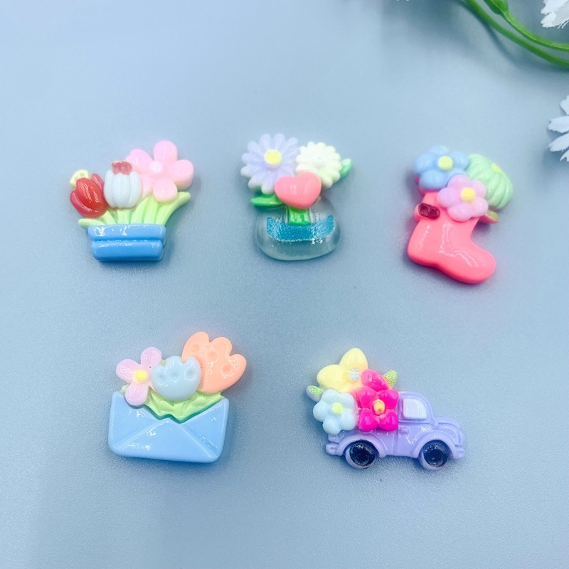 卡通信封花朵盆栽手工diy美甲发夹饰品奶油胶配饰树脂配件材料包