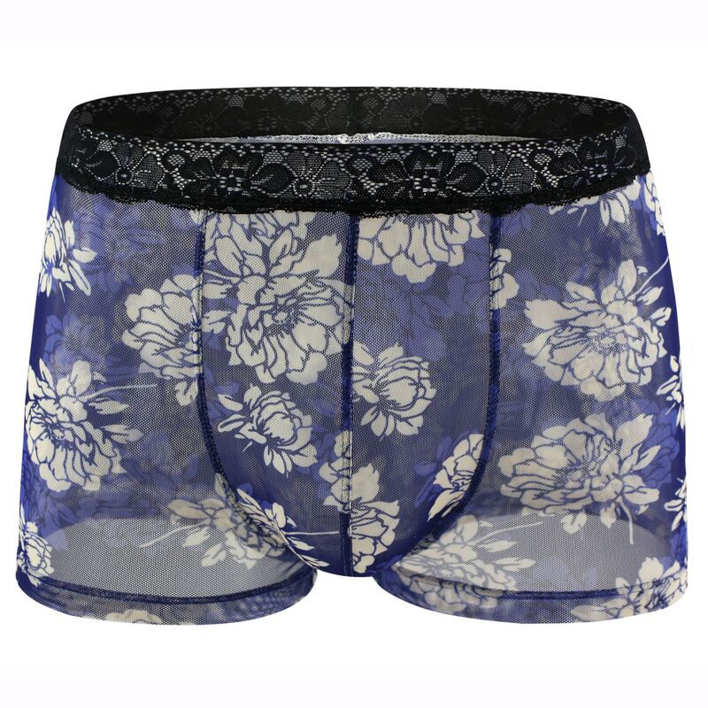 Neutral Men's Underwear Boxers Printed Transparent Lace Breathable Underpants U Convex Breathable Flower Color Underpants
