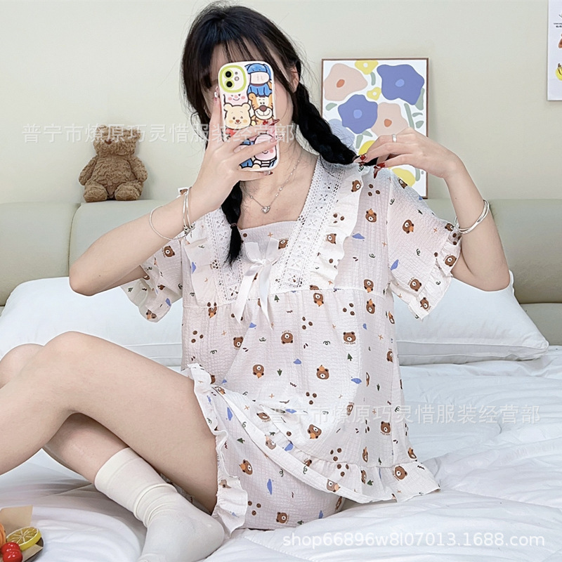 Princess Wind Pijamas verano 2024 nuevo estilo puro deseo de estilo medio largo in-hinge pijama ropa doméstica mujer