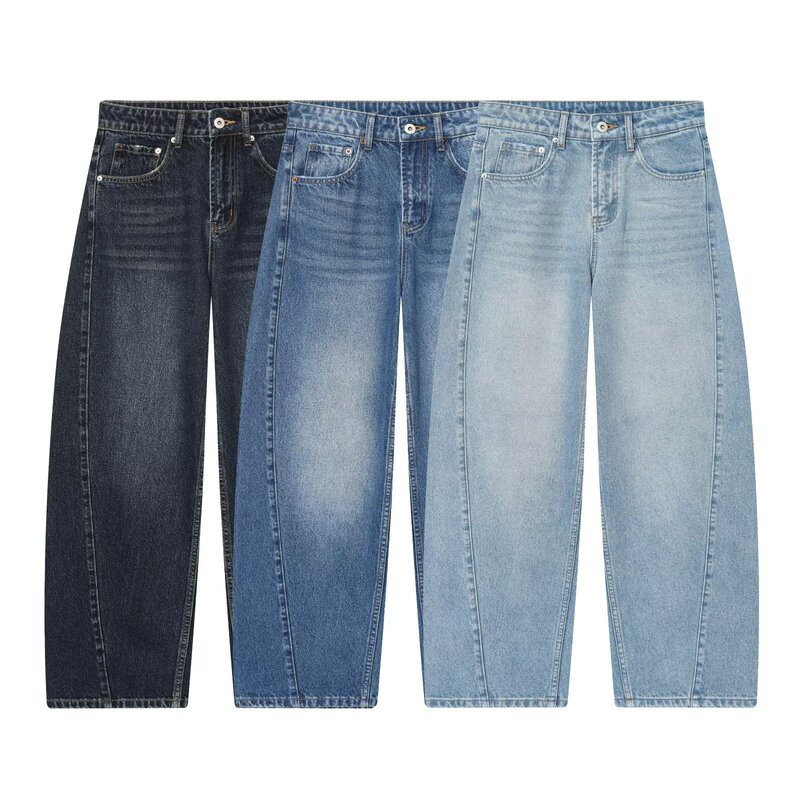 Women's Autumn and Winter Fashion Mid-Waist Loose Barrel Jeans Casual Scimitar Trousers New European and American Style Cross-Border Trousers