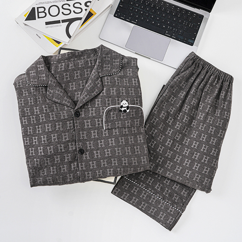 2025 nuevo jacquard nube algodón pijama de hombre primavera y otoño pantalones de manga larga ropa de hogar panda japonesa verano