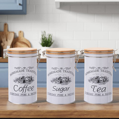 Cross-border new white steel coffee can kitchen counter sugar can set European-style sealed coffee sugar tea storage can