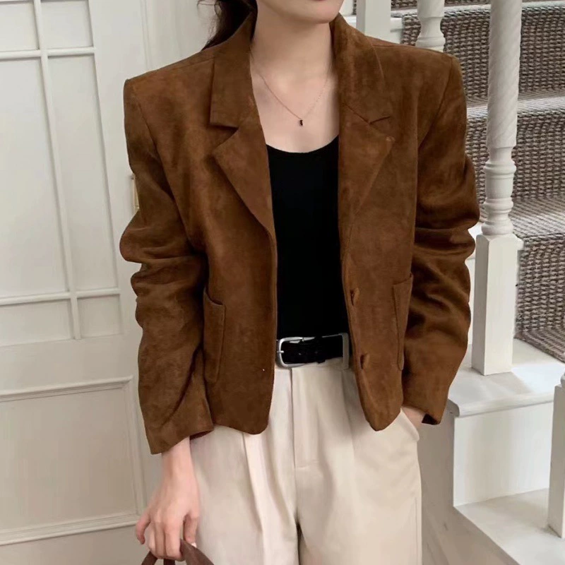 INS французское ретро элегантное простое универсальное платье с воротником уникальная короткая куртка с пряжкой 2 вида цветов