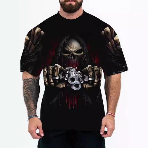 2025 New Animal Pattern 3D Digital Printing European and American Adult Men's T-Shirt Cross-Border Un Hooded Short-Sleeve Top