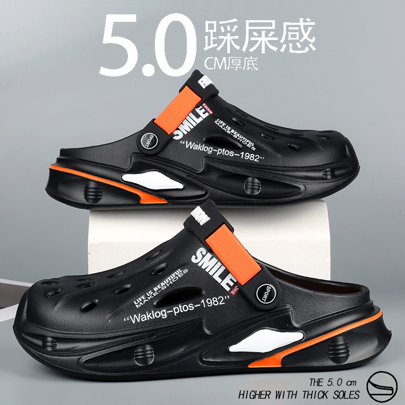 Zapatos con agujeros para hombres, uso exterior de verano, red antideslizante, zapatillas de Baotou rojas, ejercicio, pisando mierda, conduciendo sandalias de playa de doble uso