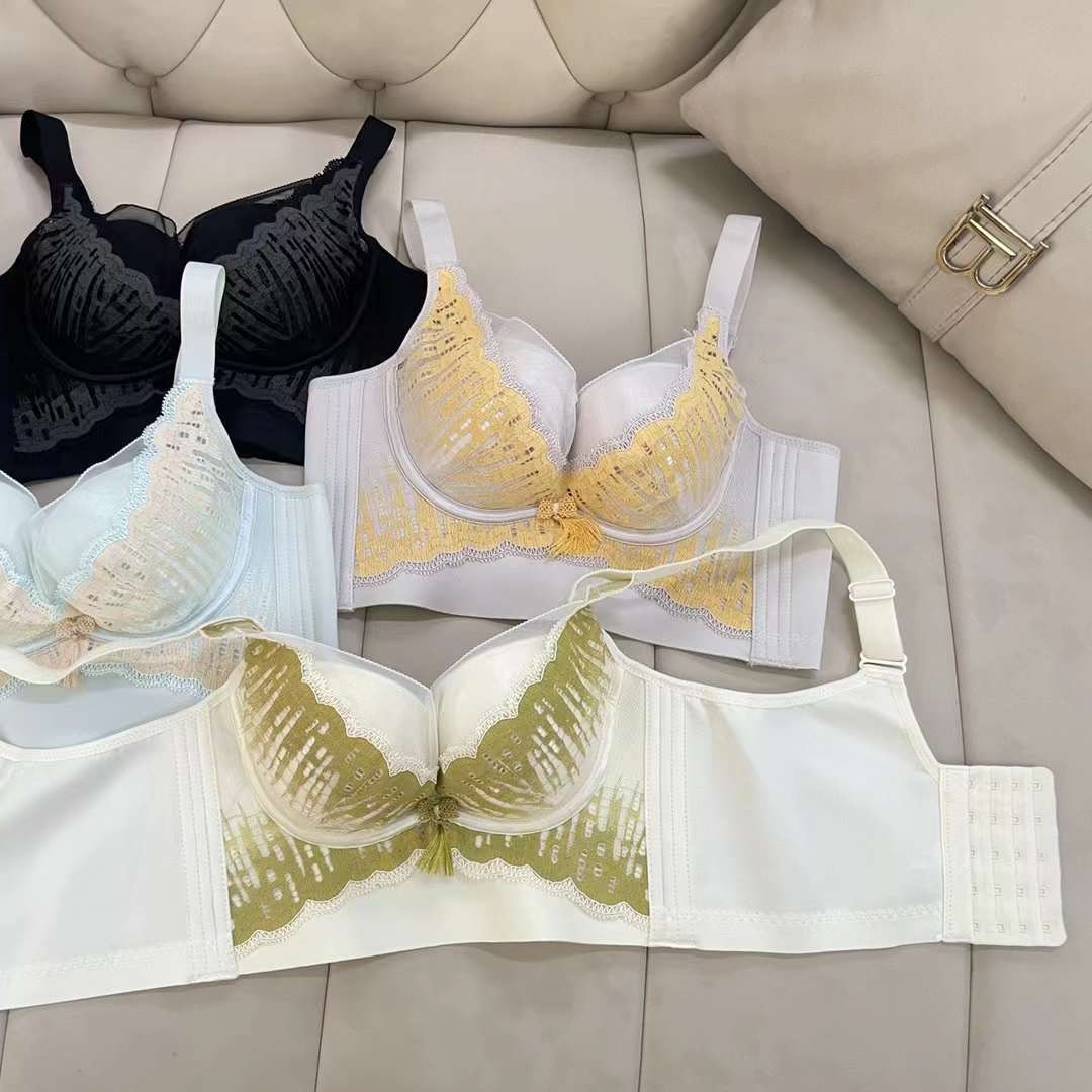 Nuevo sujetador de alta calidad de moda de encaje jacquard transpirable y cómodo ajuste lateral de pecho de cinco botones ropa interior mujer