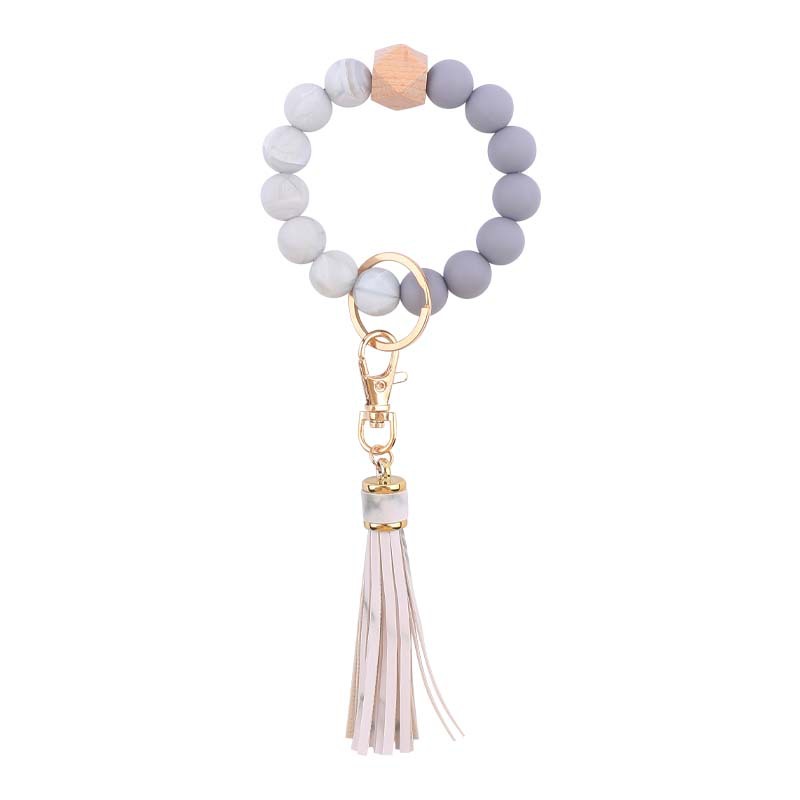 Nuevo cuero creativo pu corto borla colgante de silicona con cuentas muñeca llavero colgante pulsera llavero Accesorios