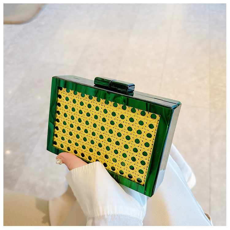 New fashionable green wicker acrylic bag for cross-border foreign trade women, evening bag, single-shoulder crossbody banquet clutch undefined