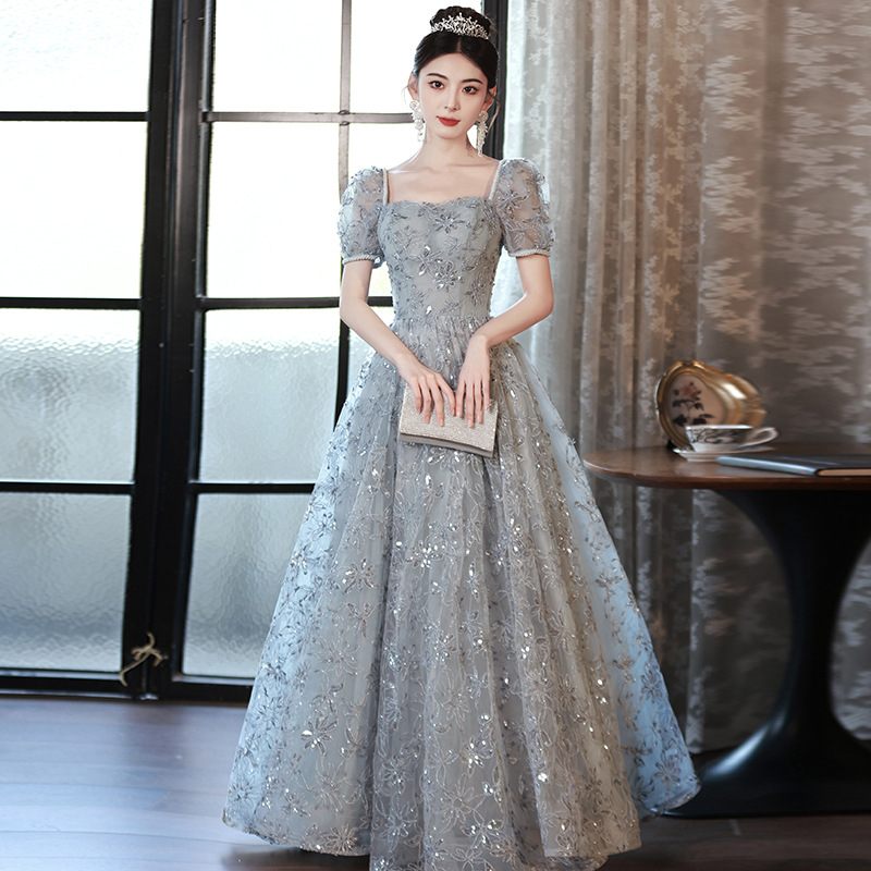 Gray Evening Dress 2026 New Style High-End Light Luxury Niche Hostess Classy Student Day Coming-Of-Age Ceremony Banquet Elegant
