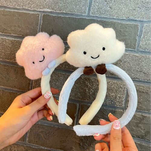 New Autumn and Winter Plush Cute Hairbands for Face Wash Broken Hair Girls Headbands Hair Accessories Cloud Smiley Face Hairbands Wholesale