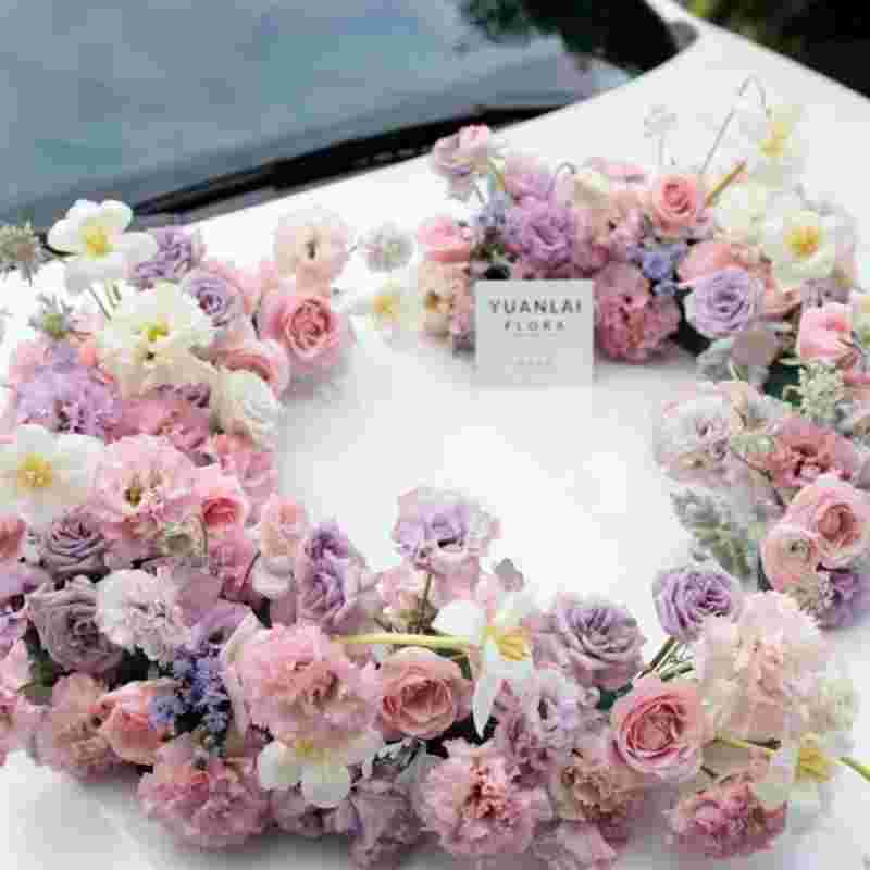 婚車裝飾韓式心環花店頭婚慶花泥帶吸盤大小桃心連心雙心強力