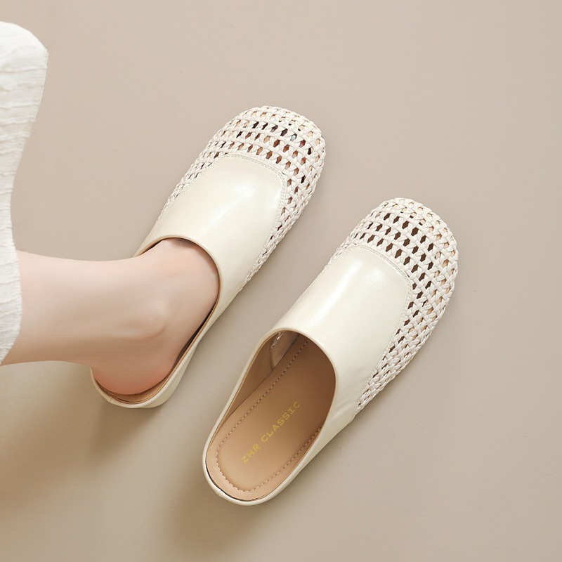 Dép mule nữ quai đan kiểu Brecken, đế bệt dáng lười — K390 Vàng