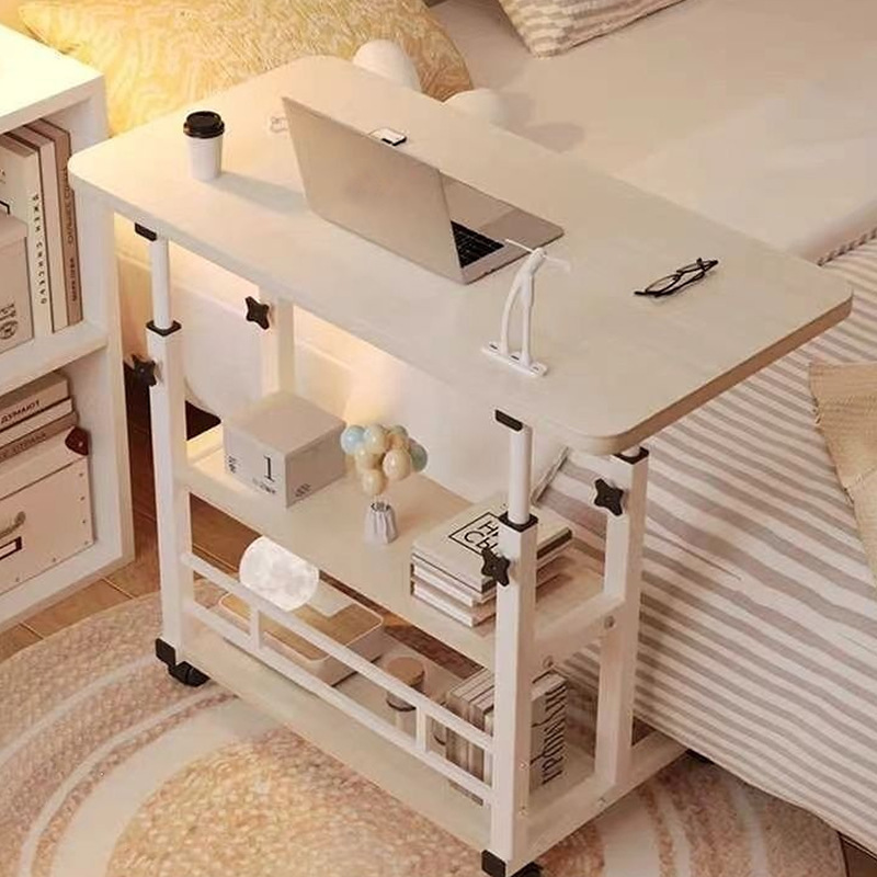 Bedside table, movable computer desk, study table, home bedroom desk, student dormitory adjustable height lazy person's simple table