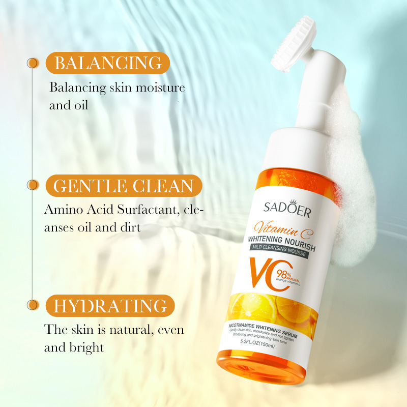 Espuma limpiadora facial SADOER pure English con aminoácidos de plantas y frutas, con cabezal de cepillo, venta al por mayor para comercio exterior transfronterizo.