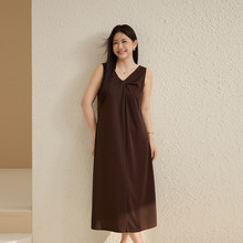 【轻熟风无袖连衣裙】纤莉秀大码女装时尚V领显瘦长裙胖mm秋新款