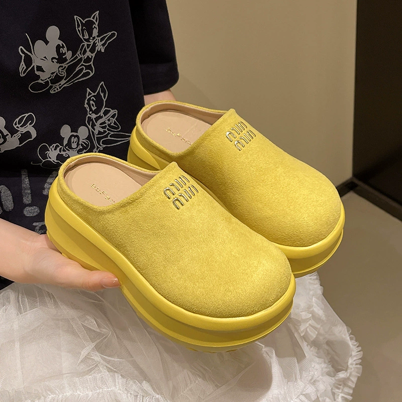 Толстая подошва с половиной шлепанцы женская весна 2025 новый ретро дикий ленивый один педаль противоскользящие ботинки