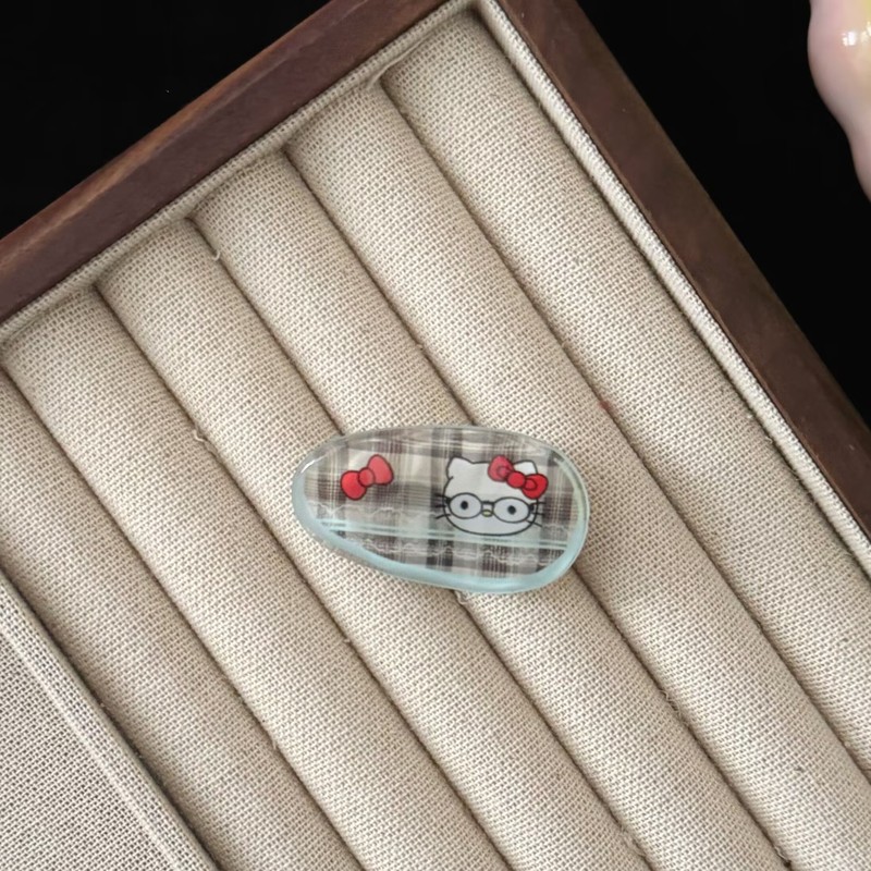 秋季新款咖色冰透猫咪椭圆发夹简约百搭少女风侧边刘海鸭嘴夹发饰|undefined