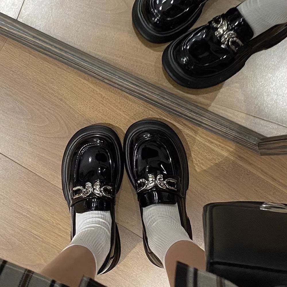 Retro black fashionable Mary Jane shoes English style platform
