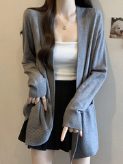 慵懒风灰色针织开衫外套女春秋冬2025新款外搭披肩中长款上衣大码