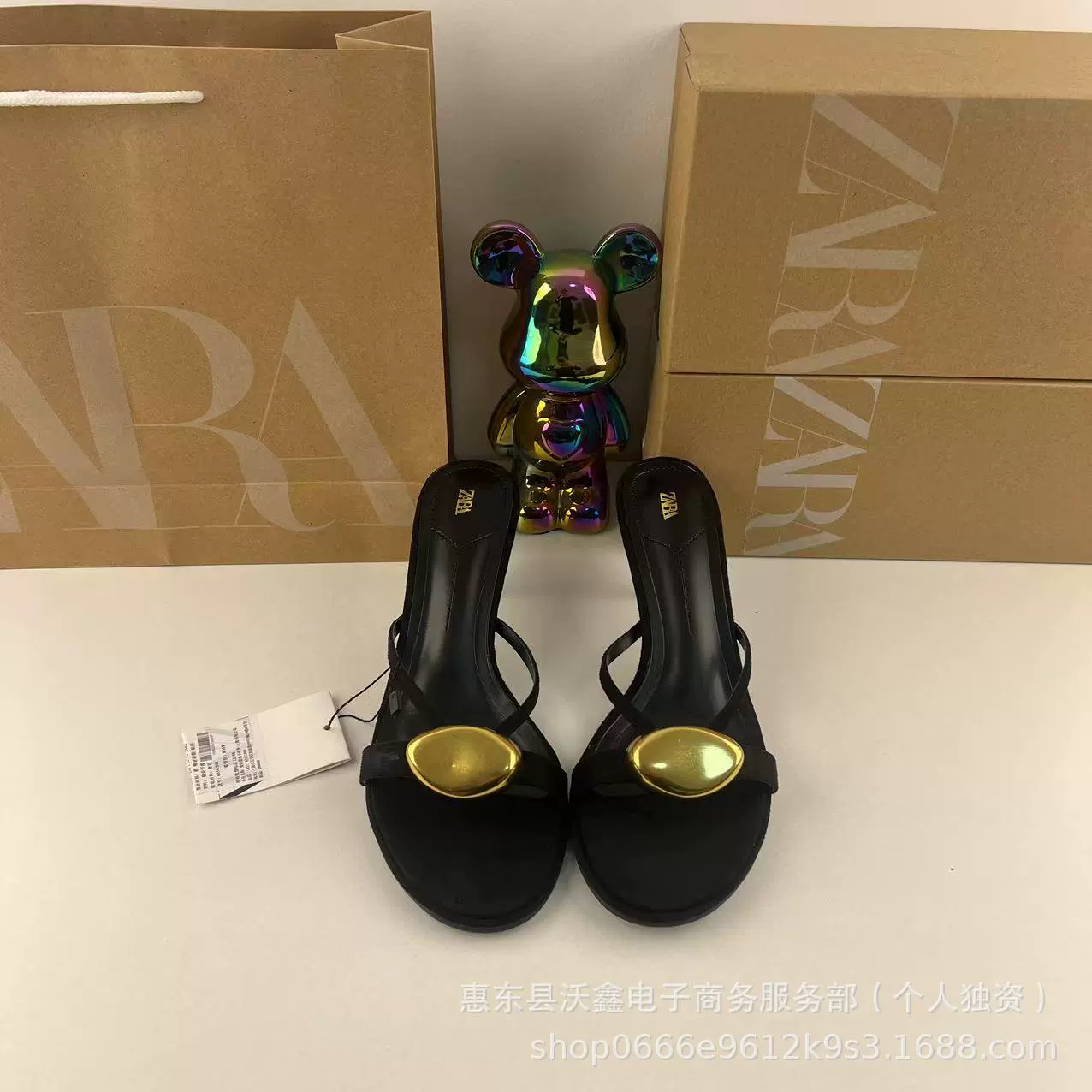 ZAR Летняя новая женская обувь черный металлический орнамент