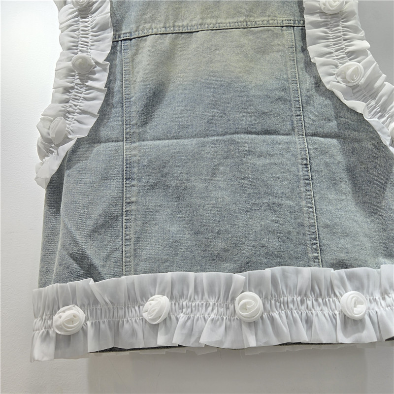 Flor francesa dulce tridimensional diseño de diamante chaleco de vaquero mujer primavera y verano nueva moda extranjera blusa versátil