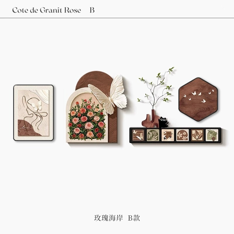 法式奶油风客厅装饰画中古风沙发背景墙挂画蝴蝶2025新款组合壁画|undefined
