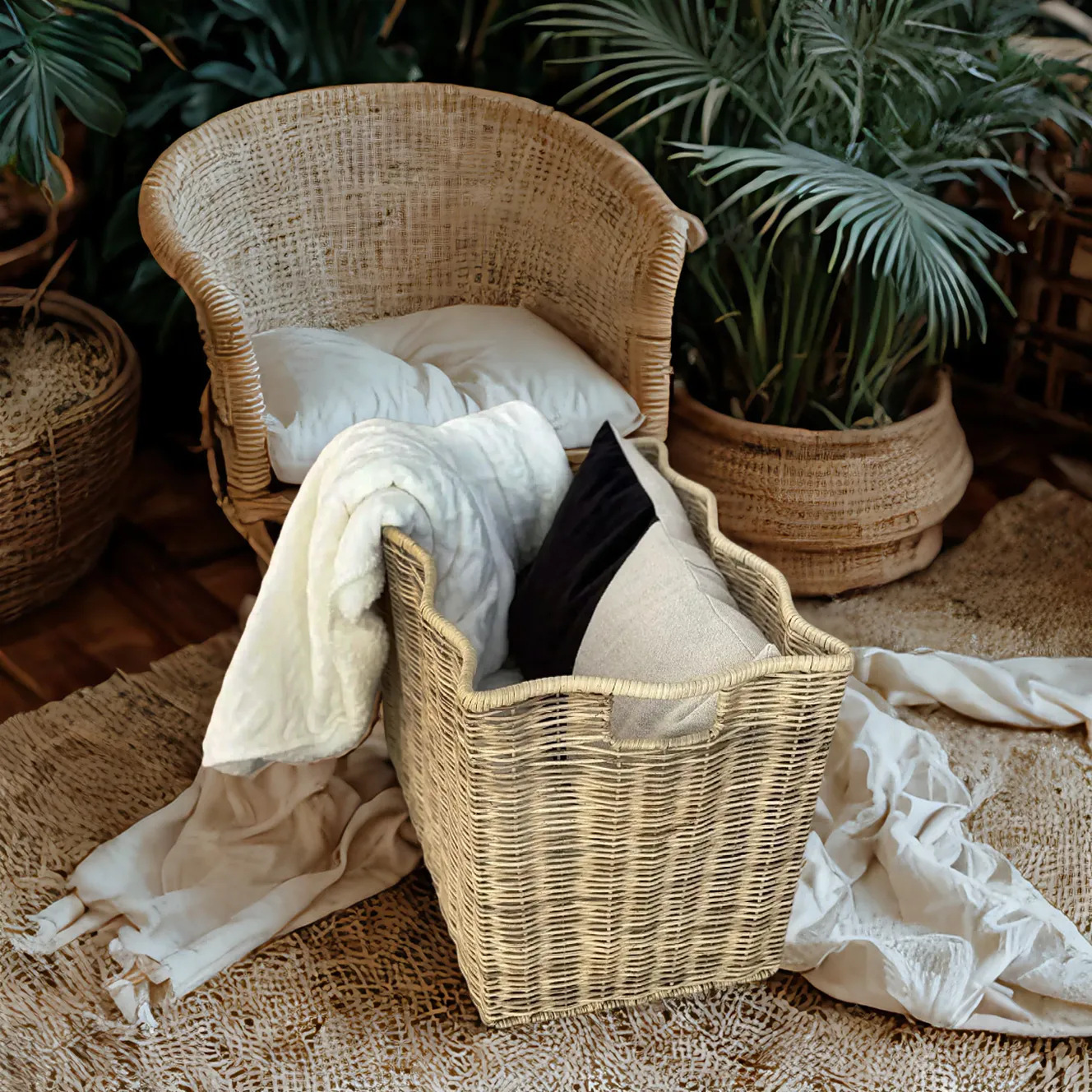 Cestas de almacenamiento de ropa de ratán Estantería para niños Dormitorio Cestas de almacenamiento para el hogar Aperitivos Juguetes Libros Cestas de almacenamiento de artículos diversos