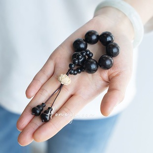 Natural Ebony Hand-Twisted Small Bracelet for Women, Fingertip Toy Rosary, Ancient Style Lotus Running Around the Finger, Soft for Men