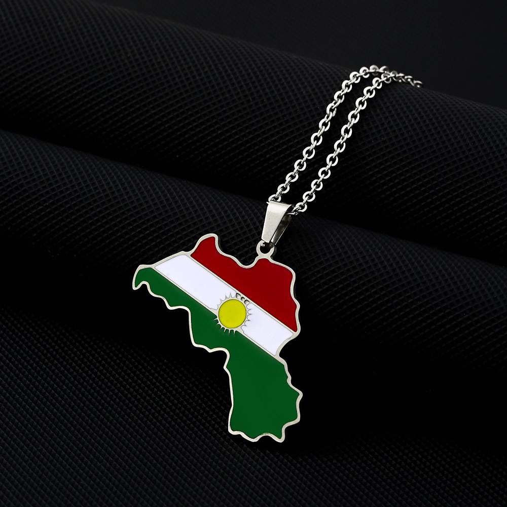Kurdistan map pendant necklace oil drop retro men and women stainless steel pendant accessories_voghion.com