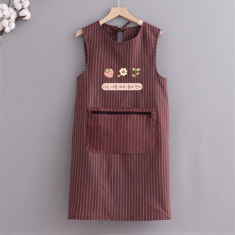 스트라이프 한식 지퍼 조끼 브라운