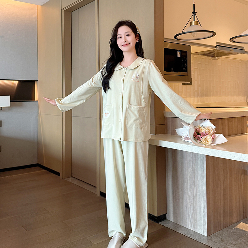 산후 의류 순면 산후 느슨한 모유 수유 의류 카디건 출산 임산부 모유 수유 잠옷 만화 간단한 스타일