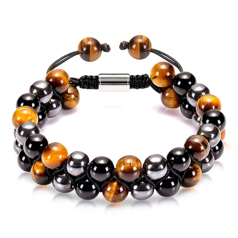 Blue Tiger Eye Magnet Rope Woven Bracelet Men's Devil's Eye Natural Tiger Eye Beaded Stretchable Double Layer Woven Bracelet Blue Tiger Eye Magnet Rope Woven Bracelet Men's Devil's Eye Natural Tiger Eye Beaded Stretchable Double Layer Woven Bracelet