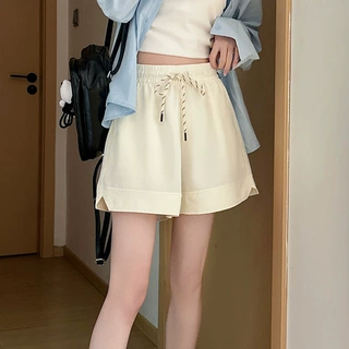 夏季设计五分短裤女高腰阔腿运动百搭短裤感短裤开叉外穿冰丝新款