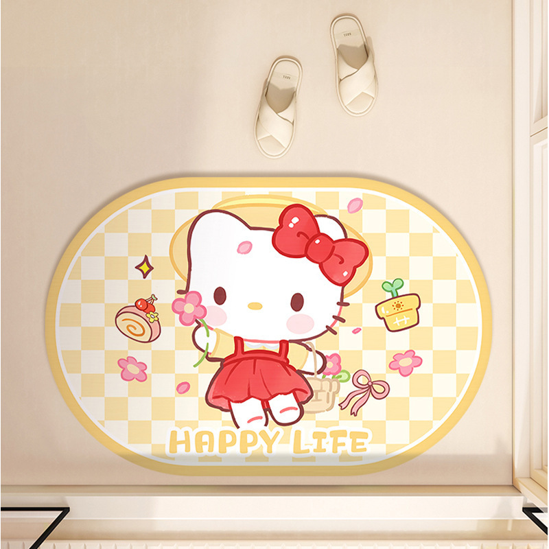 可爱HelloKitty硅藻泥吸水地垫家用卫生间洗漱台防滑易打理门垫|undefined