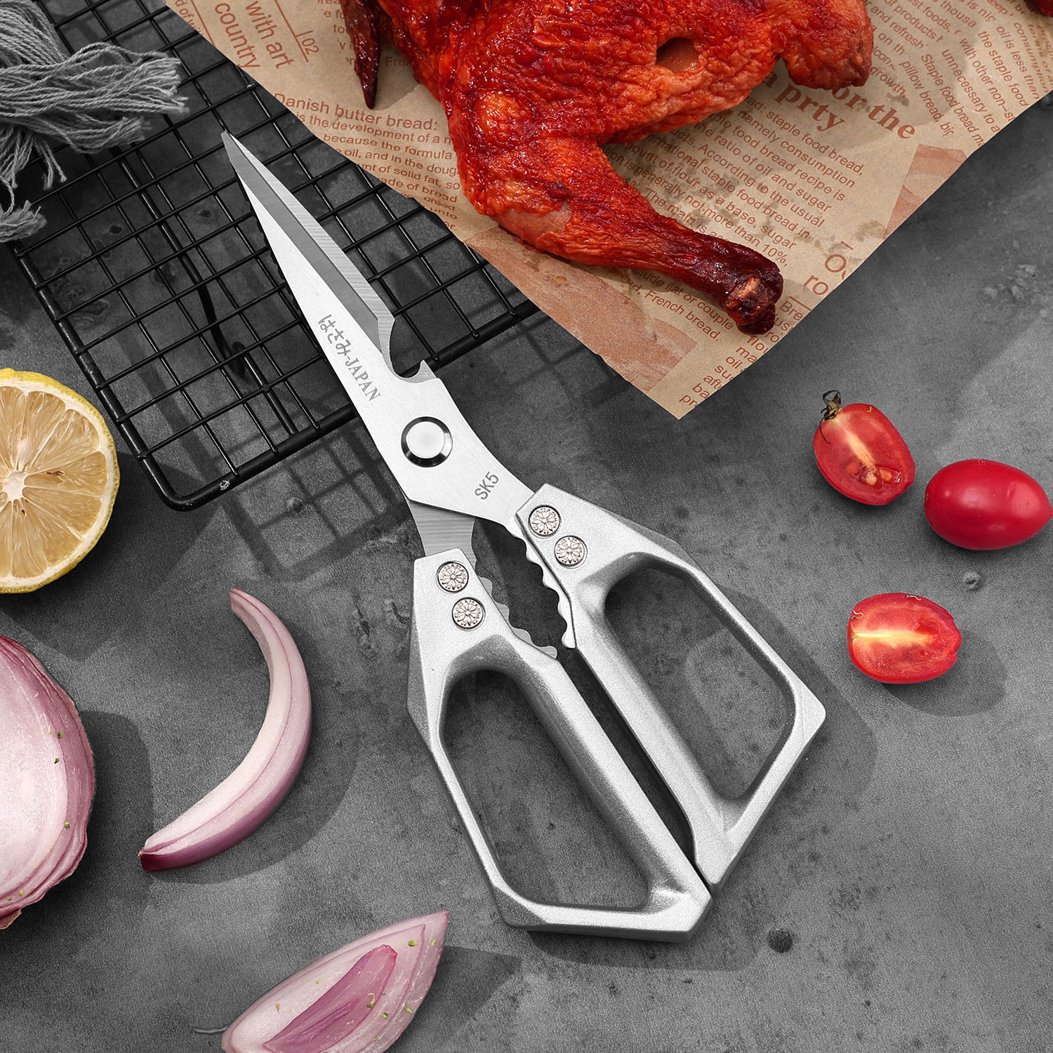 Cross-Border German-Style Stainless Steel Kitchen Scissors, Multi-Functional Sk5 High-Hardness Sharp Chicken Bone Scissors, Duck and Goose Bone Scissors