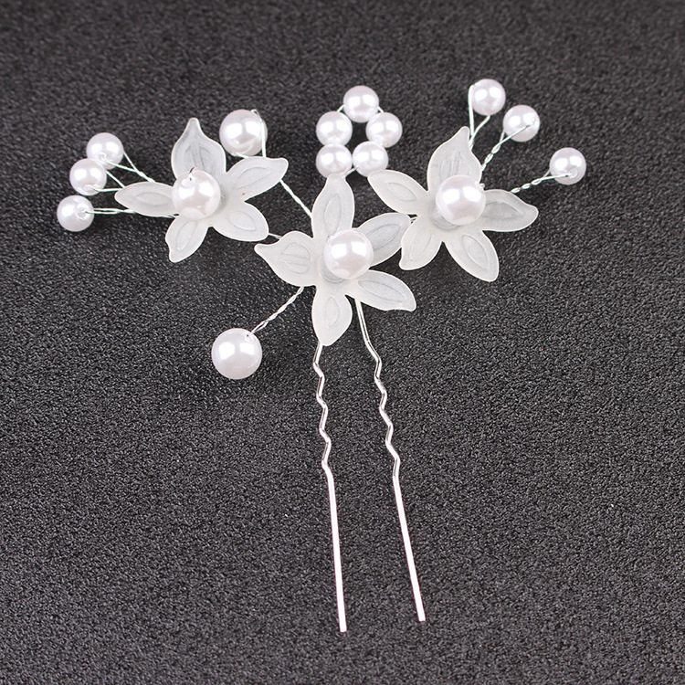 Korean Wedding Headdress Frosted Flower Hair Accessories Bride Wedding Handmade Jewelry Pearl Hairpin Style Hair Fork Comb