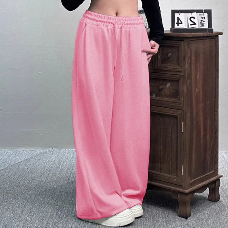 欧美跨境休闲女装街头风系带长裤y2k宽松时尚收腰阔腿裤拖地裤女|undefined