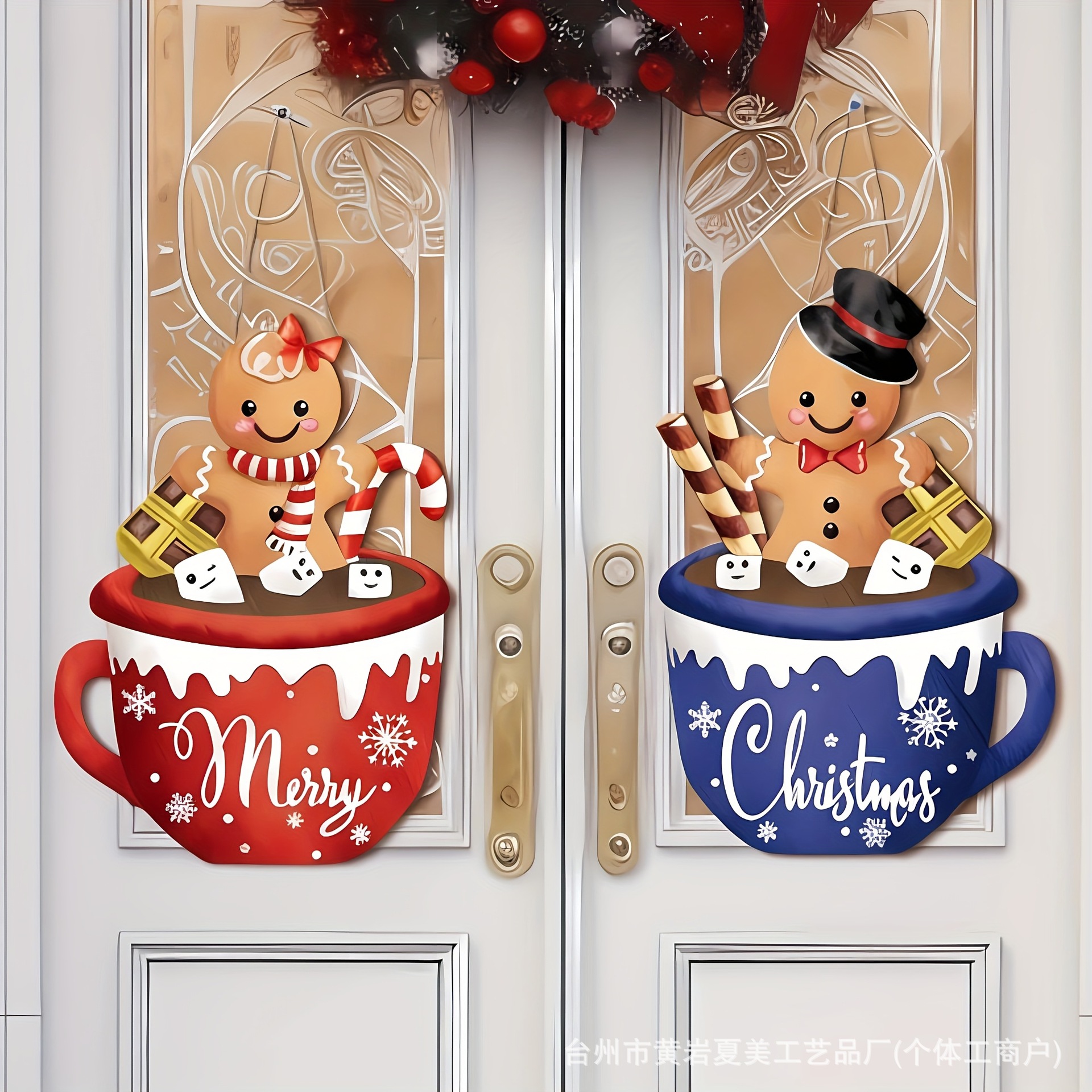 Colgar pan de jengibre de Navidad estadounidense hombre caliente de cacao colgar decoración de taza de menú rojo y azul modelado ventana transfronteriza diseño colgar
