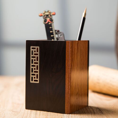 Creative pen holder wholesale lettering souvenir gift business event gift office storage red wooden stationery pen holder