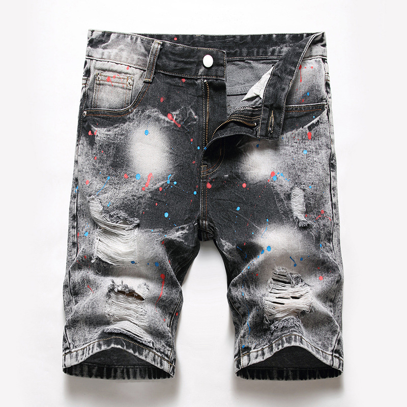 Pantaloncini jeans uomo distressed taglio dritto casual vintage_voghion.com