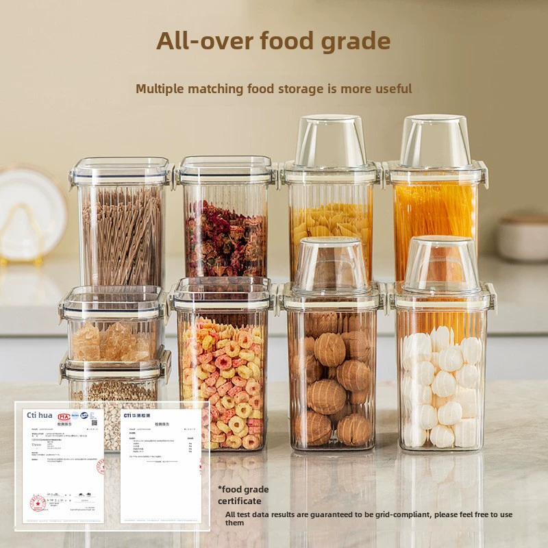 Sealed storage container, moisture‑ and pest‑proof, measuring‑cup lid, 1.3–1.8 L