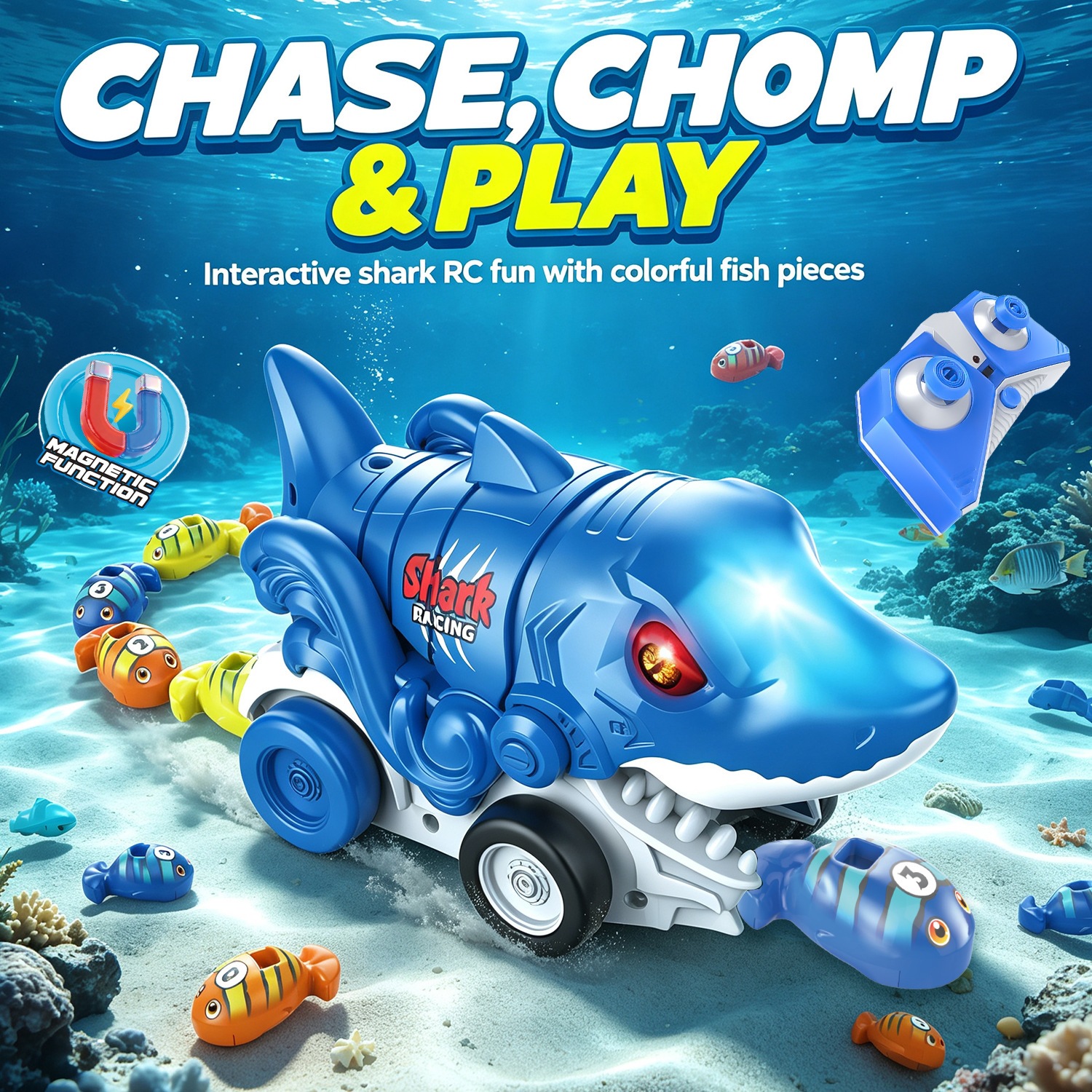 Cross-border Remote Control Snake Game Magnetic Shark Swallowing Car,...