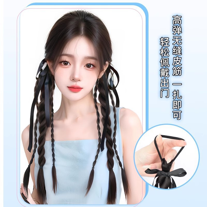 Peruca de trenza de cola de caballo mujer simulación de cabello con clip de agarre doble ornamento de cabello de cola de caballo red red trenza de cabello de trenza de torsión peruca de trenza de cabello
