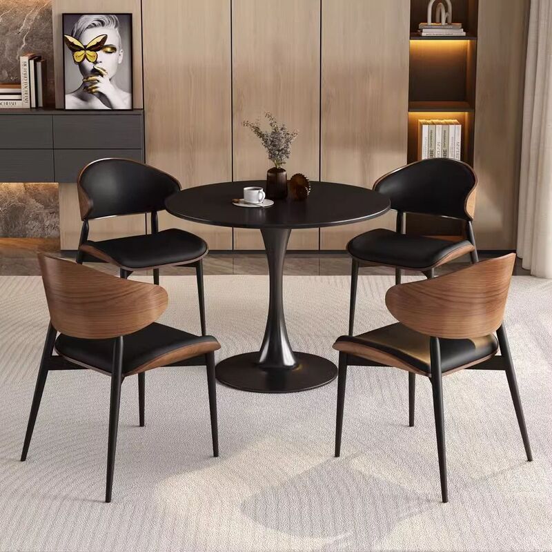 Solid Wood Slate Negotiation Table and Chairs, Nordic Business Home Table and Chair Set, Sales Office Balcony Leisure Reception Round Table
