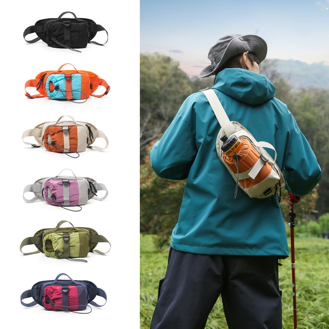 2026 Spring New Travel and Hiking Storage Water Bottle Bag for Men and Women, Couple Chest Bag, Waist Bag, Waterproof Outdoor Shoulder Bag