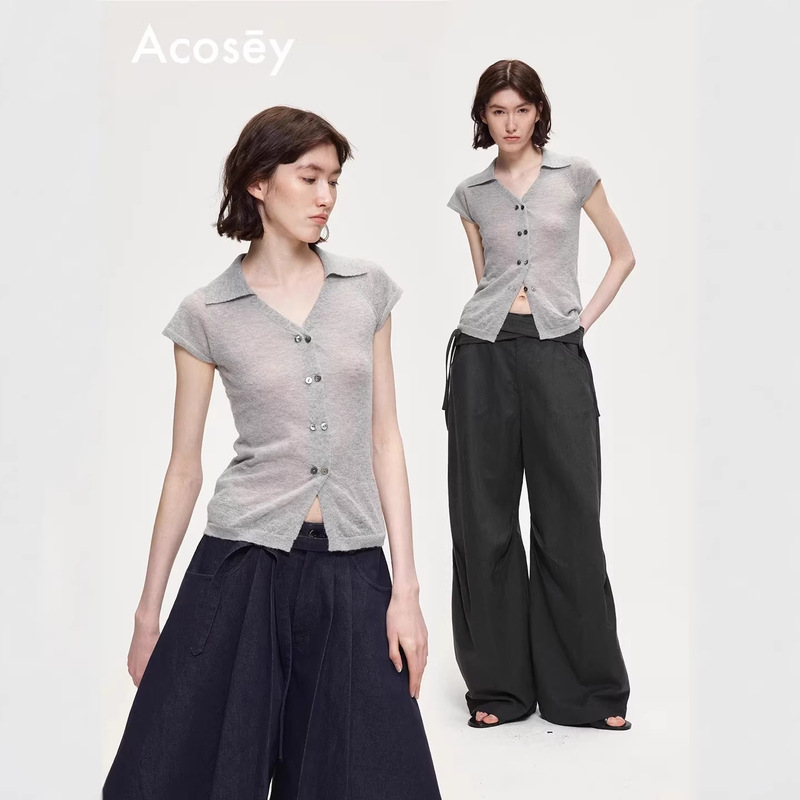 Acosey Original Design Wool Double-Row Shell Button Alpaca Knit Top