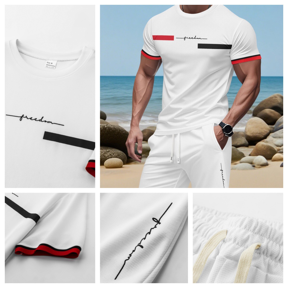 2025 국경 간 미국 인쇄 여름 인쇄 반팔 캐주얼 스포츠 티셔츠 정장 남자 3D 디지털 정장