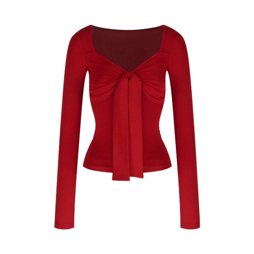 MR [Modal Cotton Original Recipe] Red Bow Long-Sleeve T-Shirt for Women – Winter Edition, Ultra-Feminine & Sleek Fit