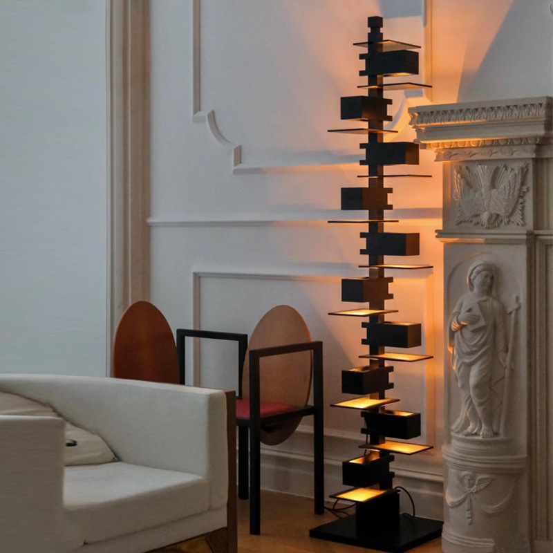 Taliesin estilo francés flujo de agua villa lámpara de piso lámpara de escritorio diseñador de madera tallada sala de estar lámpara de decoración retro