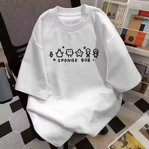 Summer new fashionable all-match simple cartoon print heavy round collar personality short-sleeved men and women couples T-shirt fashionable